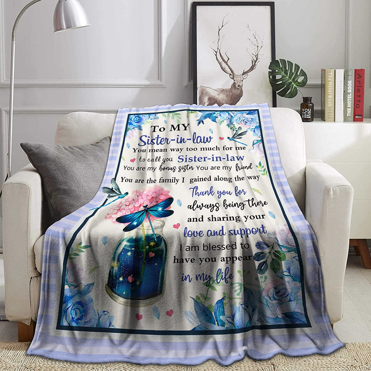 To My Sister in Law You Mean Way Too Much For Me Dragonfly Blanket Gift For Sister in Law Birthday Gift Home Decor Bedding Couch Sofa Soft And Comfy Cozy 1648267259599.jpg