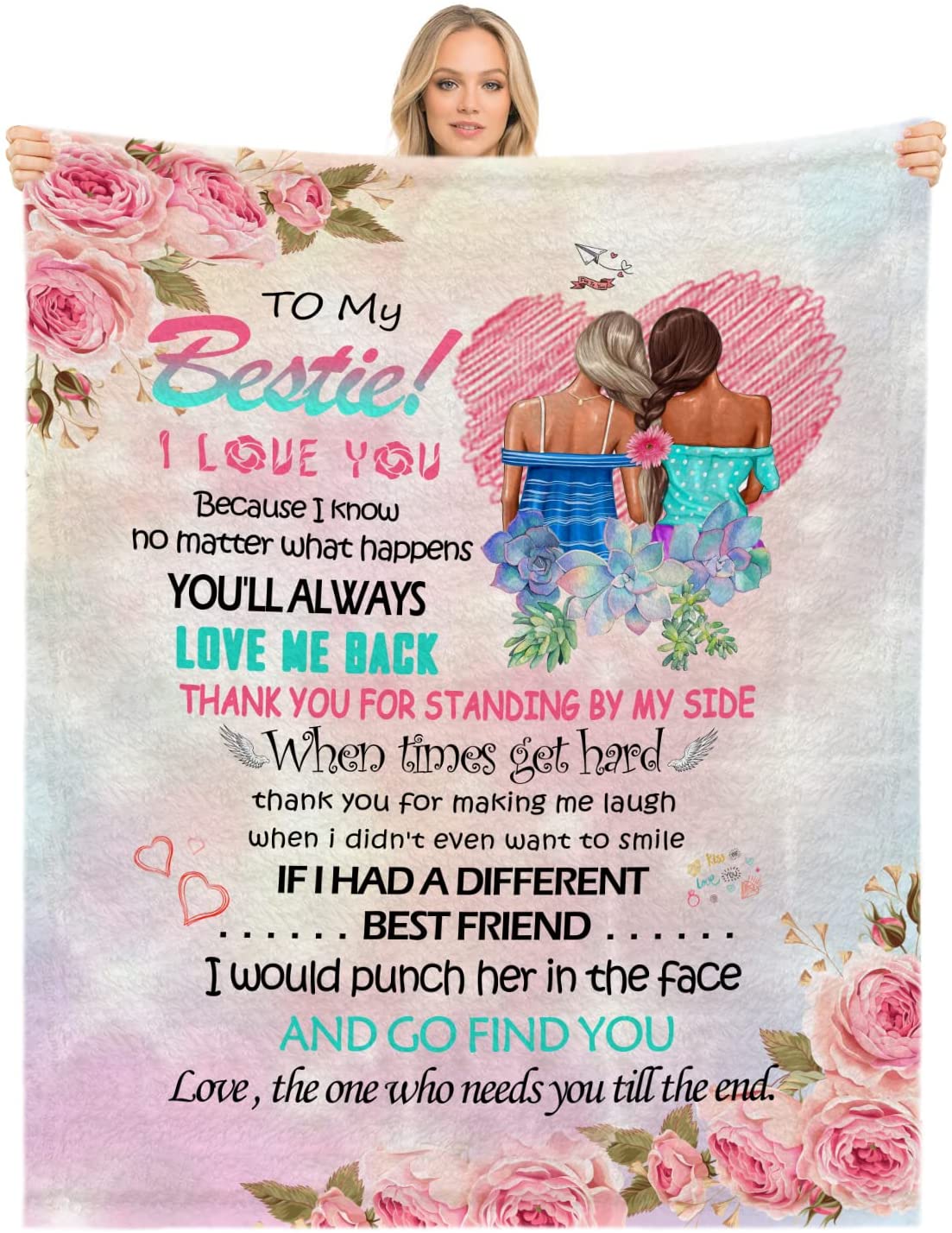 To My Bestie Thank You For Standing By My Side Rose Blanket Gift For Girlfriend Bestie Birthday Gift Home Decor Bedding Couch Sofa Soft And Comfy Cozy 1648453744113.jpg