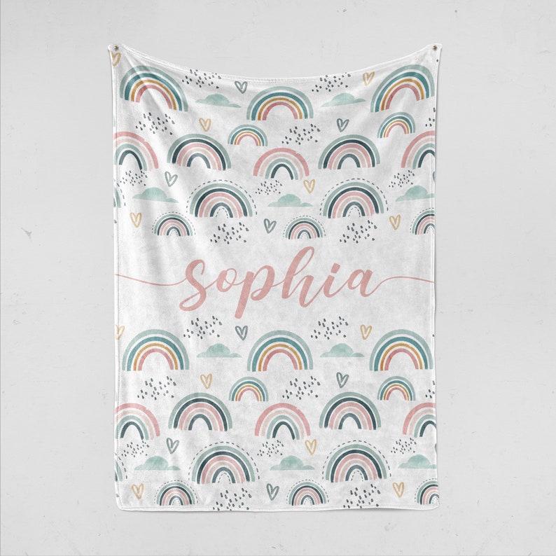Personalized Baby Blanket For Girls Or Boys With Name, Boho Rainbows Blanket, Baby Shower Home Decor Bedding Couch Sofa Soft And Comfy Cozy 1648870024213.jpg
