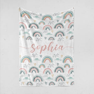 Personalized Baby Blanket For Girls Or Boys With Name, Boho Rainbows Blanket, Baby Shower Home Decor Bedding Couch Sofa Soft And Comfy Cozy 1648870024213.jpg
