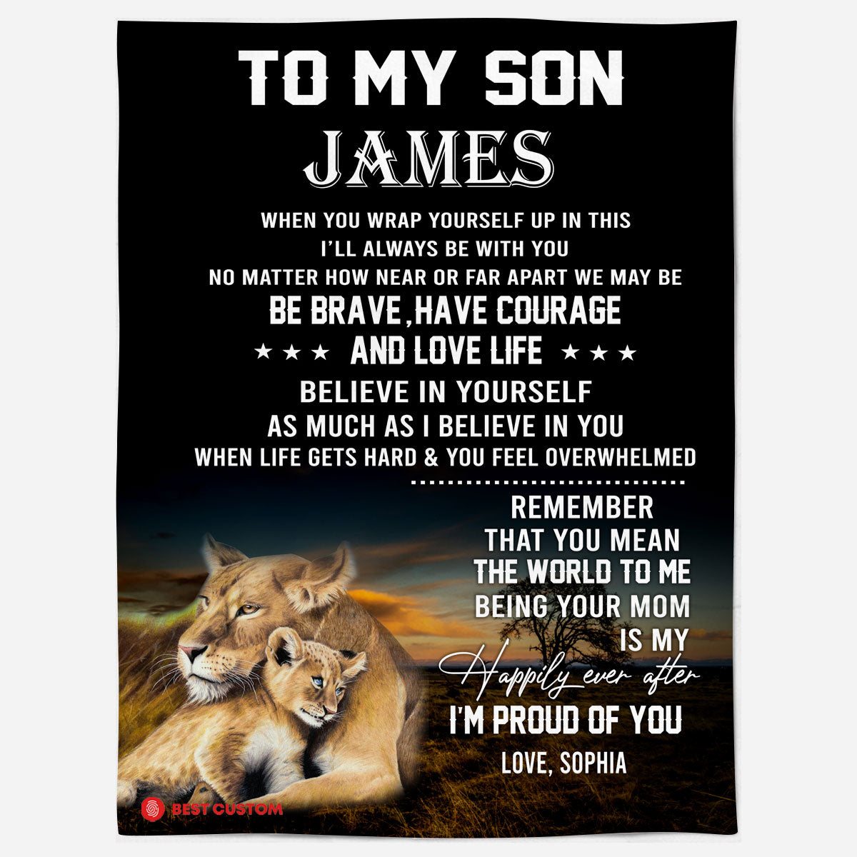 Personalized to My Son Be Brave Lion Mom Fleece Blanket Gift for Son from Mom Home Decor Bedding Couch Sofa Soft and Comfy Cozy 1649412768948.jpg