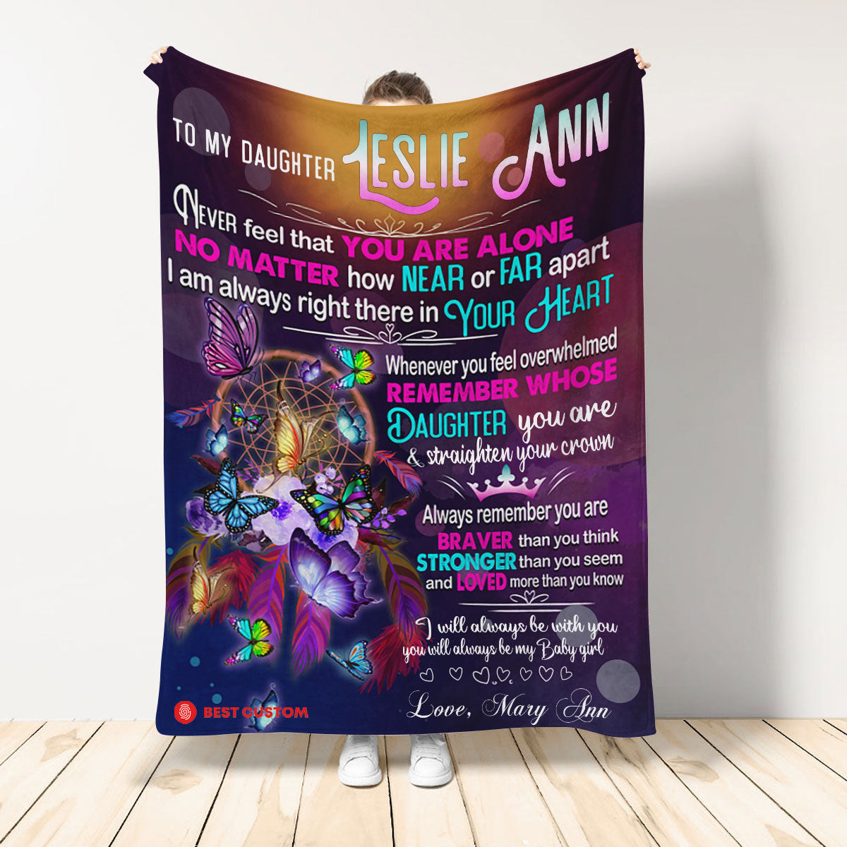 Personalized to My Daughter Never Feel That You are Alone Blanket, Butterfly Daughter Fleece Blanket Home Decor Bedding Couch Sofa Soft and Comfy Cozy Gift for Daughters, Love from Mom  1649649042612.jpg