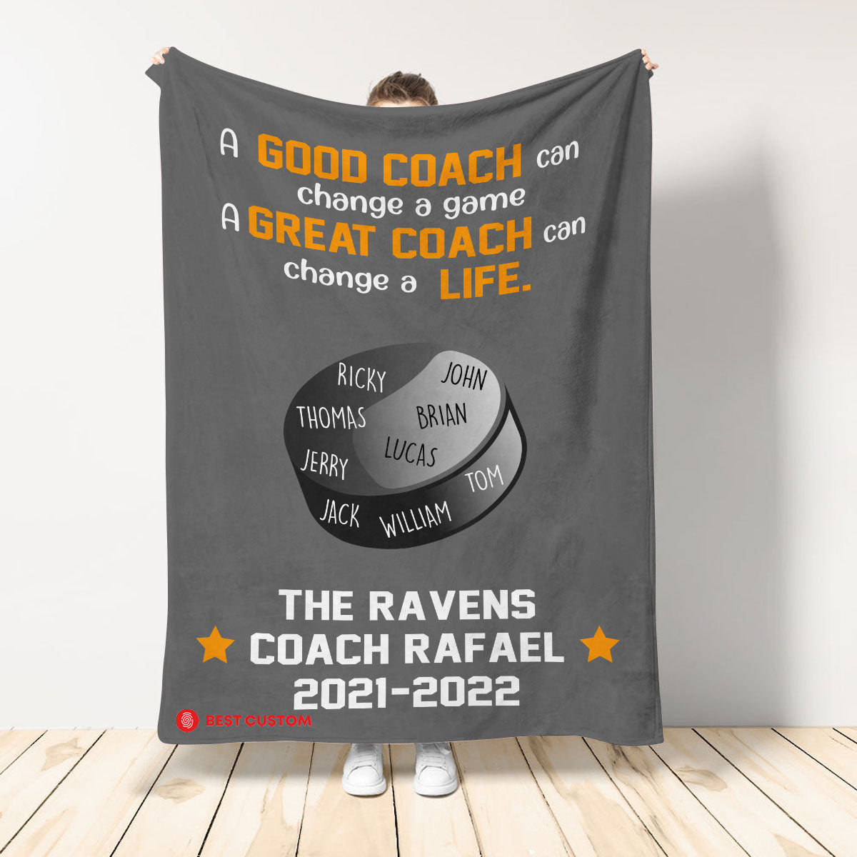 Personalized A Good Coach Can Change A Game Sport Blanket Gift For Hockey Coach, End Of Season Thank You Coach Gift From Team Home Decor Bedding Couch 1649669321440.jpg