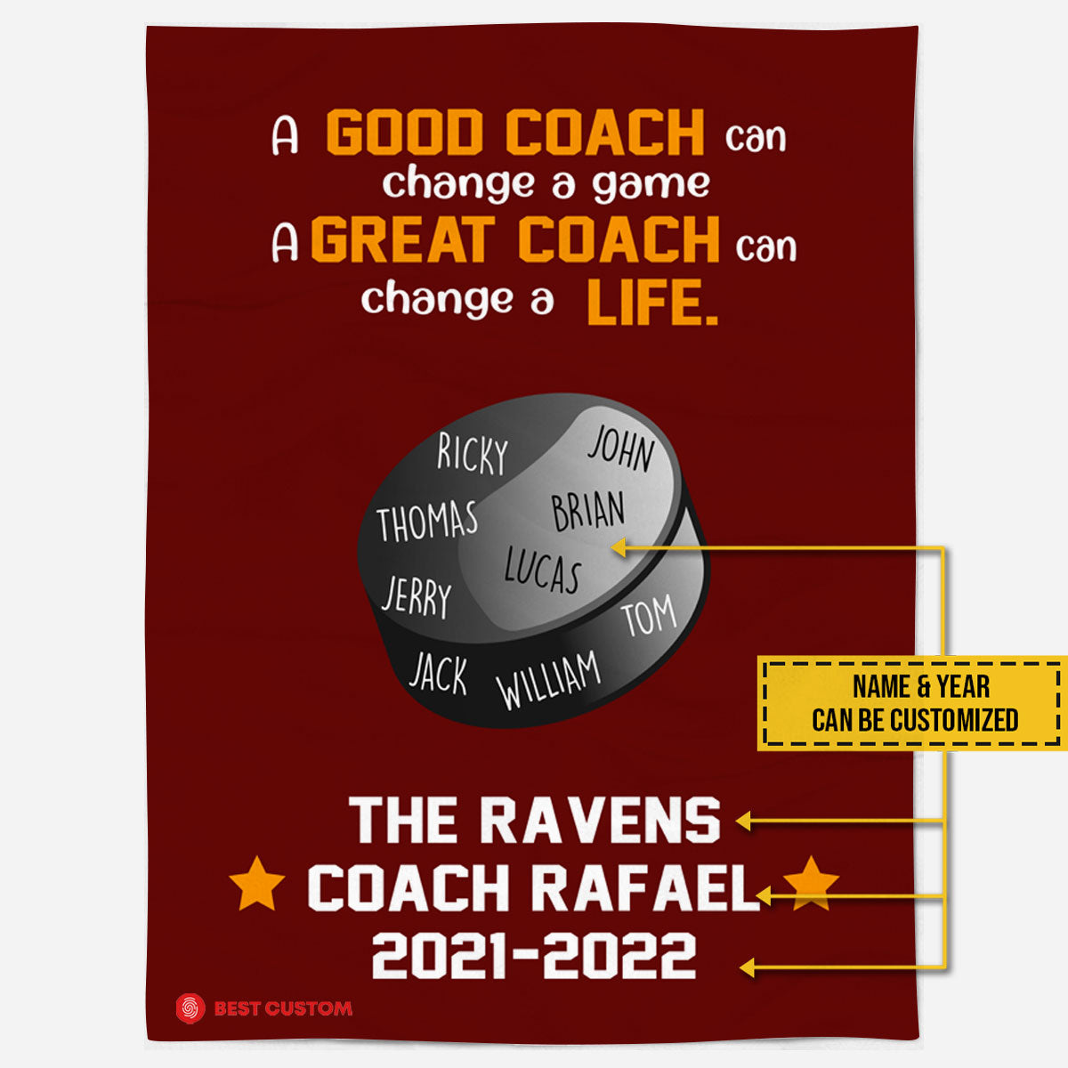 Personalized A Good Coach Can Change A Game Sport Blanket Gift For Hockey Coach, End Of Season Thank You Coach Gift From Team Home Decor Bedding Couch 1649669321497.jpg