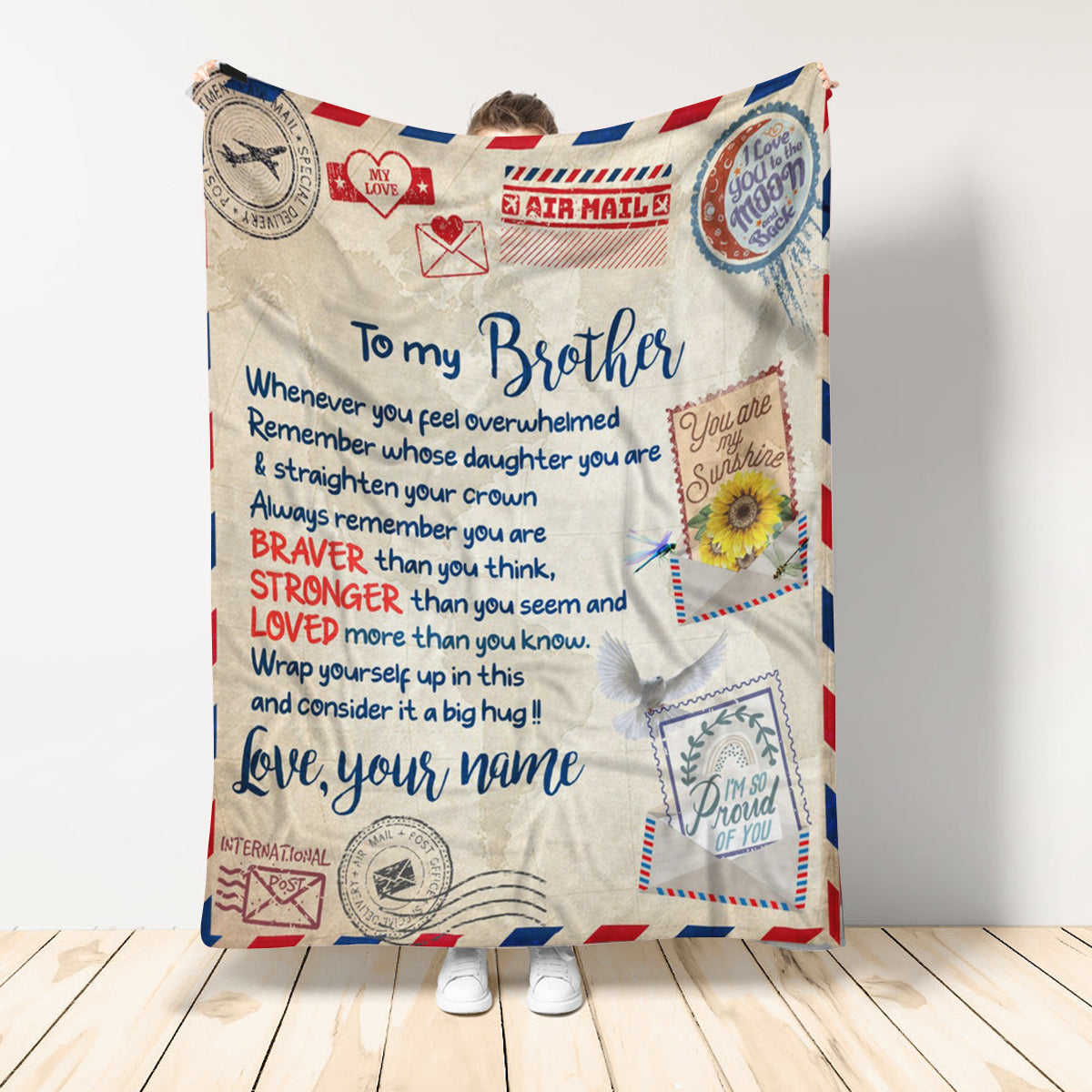 Personalized Air Mail Letter To My Brother Blanket, Gift To My Brother,Custom for Birthday, Thanksgiving Home Decor Bedding Couch Sofa Soft And Comfy Cozy 1649731817369.jpg
