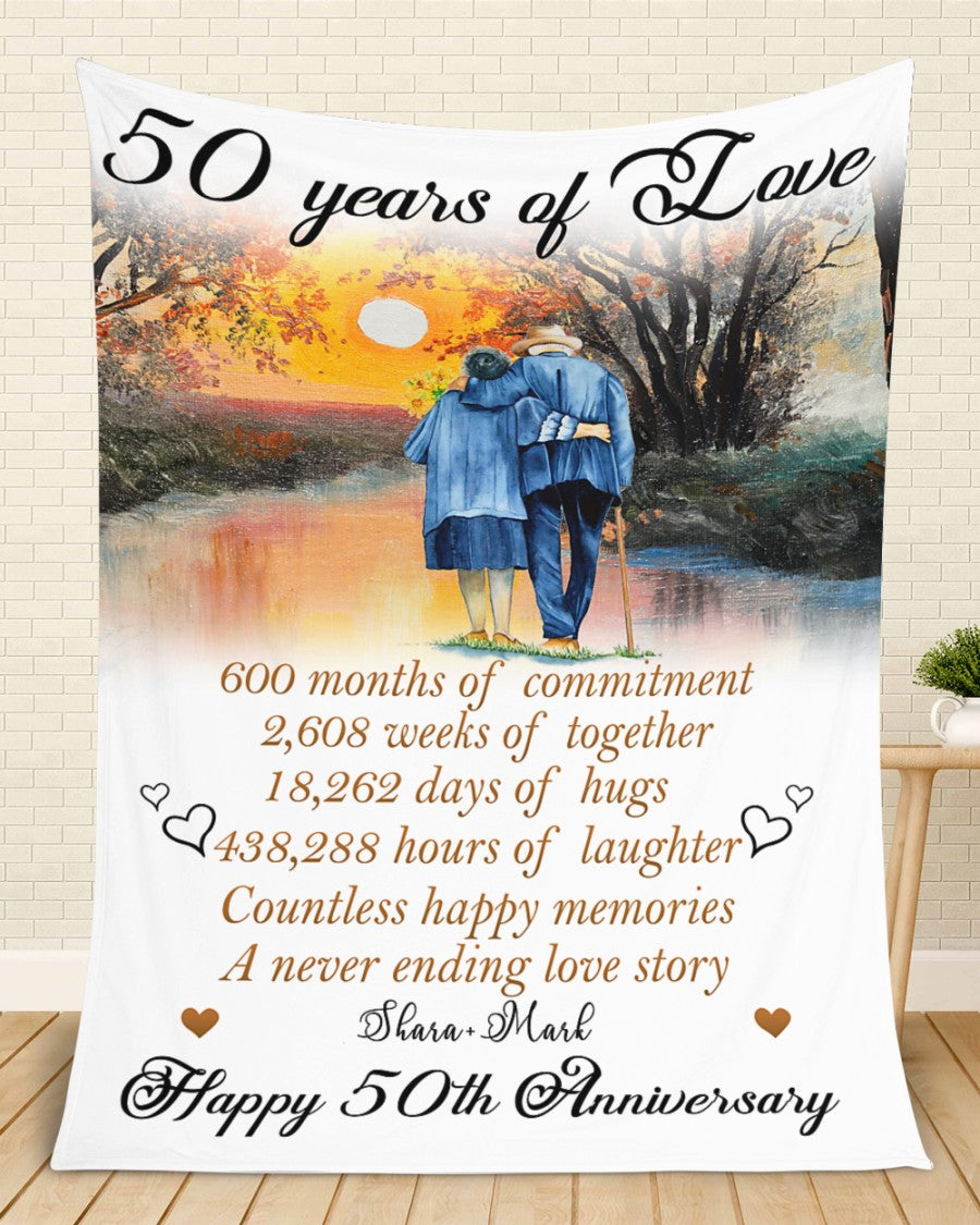 Best Valentine Gift For Girlfriend, Personalized 50 Years Of Love Happy 50th Anniversary Old Couple Blanket Gift For Couple Home Decor Bedding Couch Sofa Soft And Comfy Cozy 1649753872470.jpg