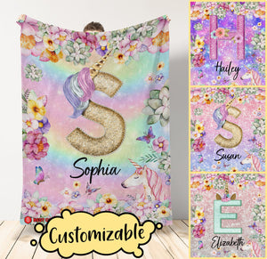 Personalized Name Letter Unicorn Blanket Gift For Unicorn Lovers, Gift For Baby Girl Teen Kids Birthday Gift Home Decor Bedding Couch Sofa Soft And Comfy Cozy 1649816376500.jpg