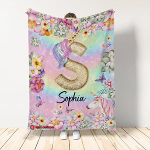 Personalized Name Letter Unicorn Blanket Gift For Unicorn Lovers, Gift For Baby Girl Teen Kids Birthday Gift Home Decor Bedding Couch Sofa Soft And Comfy Cozy 1649816377332.jpg