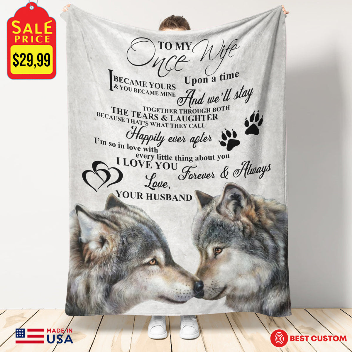 Gift For Wife Blanket, To My Wife I Love You Forever & Always Wolf - Love From Husband 1661764770623.jpg