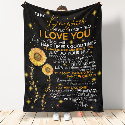 Gift For Daughter Blanket, To My Dear Daughter Sunflower Never Forget That I Love You - Love From Mom 1663571652082.jpg