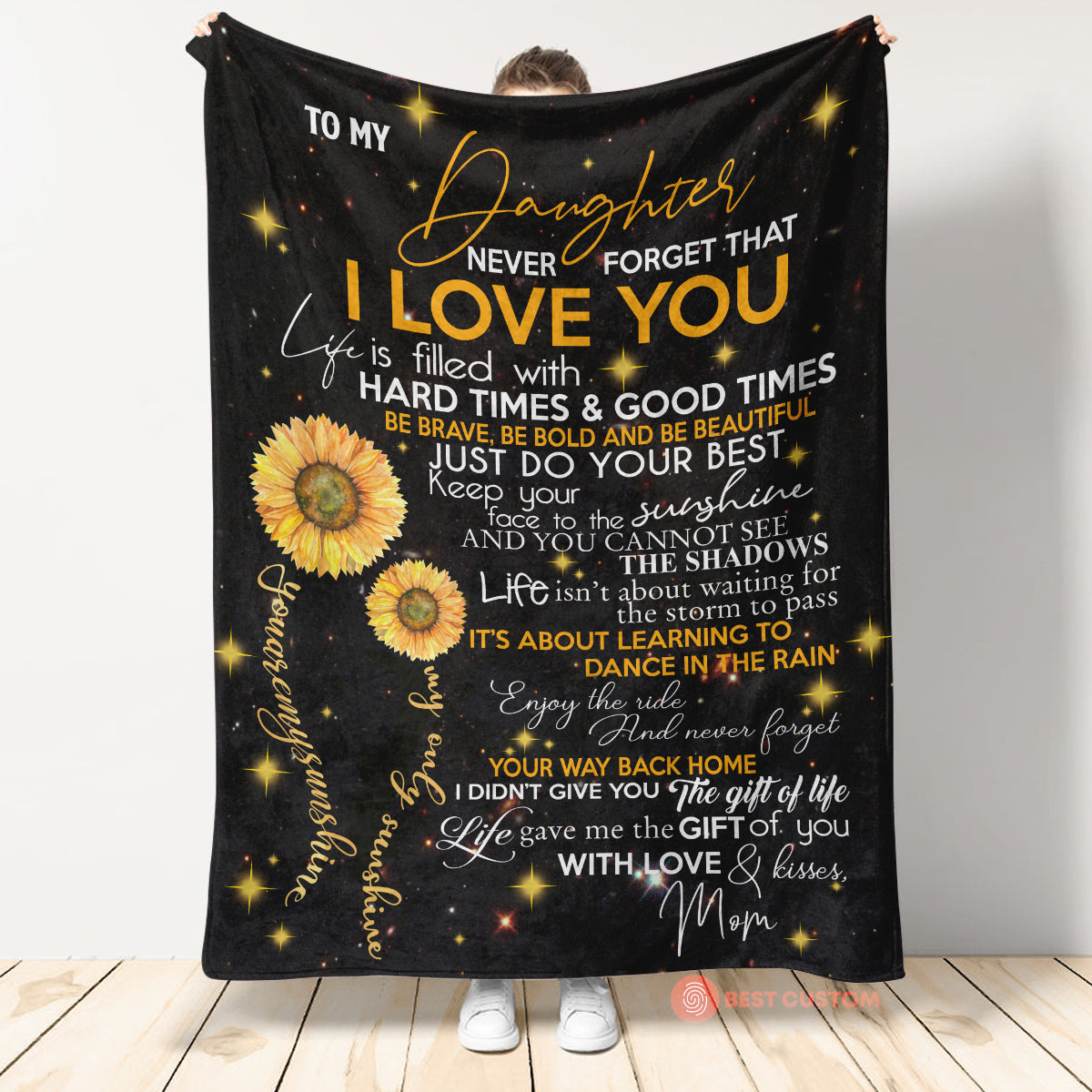 Gift For Daughter Blanket, To My Dear Daughter Sunflower Never Forget That I Love You - Love From Mom 1663571652082.jpg