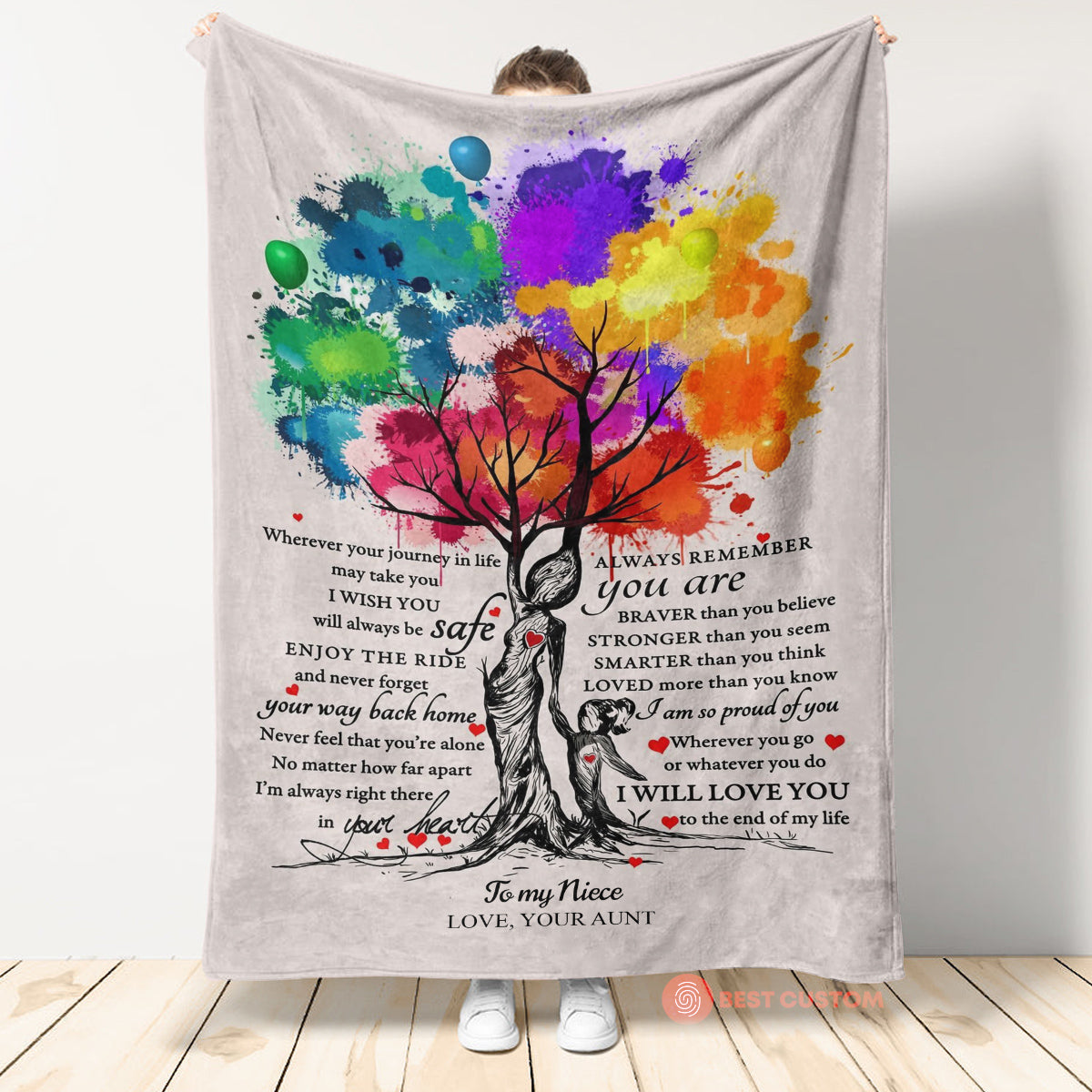 Gift For Niece Blanket, Colorful Tree Always Remember You Are Braver Than You Believe - Love From Aunt 1663668158137.jpg
