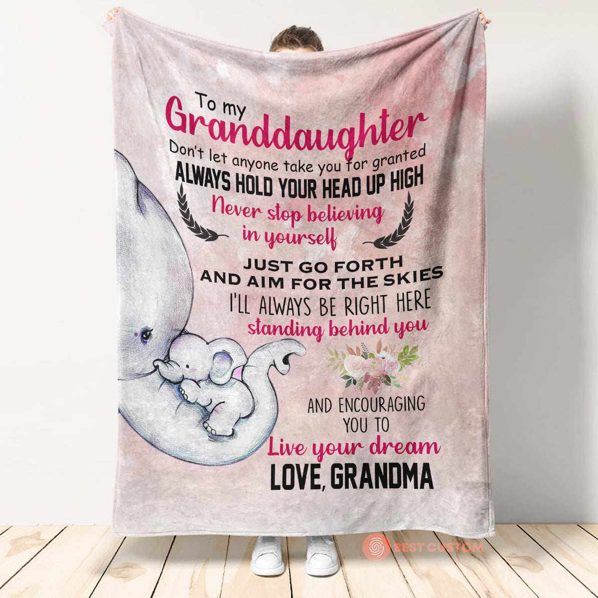 Gift For Granddaughter Blanket, To My Granddaughter Elephant Just Go Forth And Aim For The Skies - Love From Grandma 1664176172116.jpg