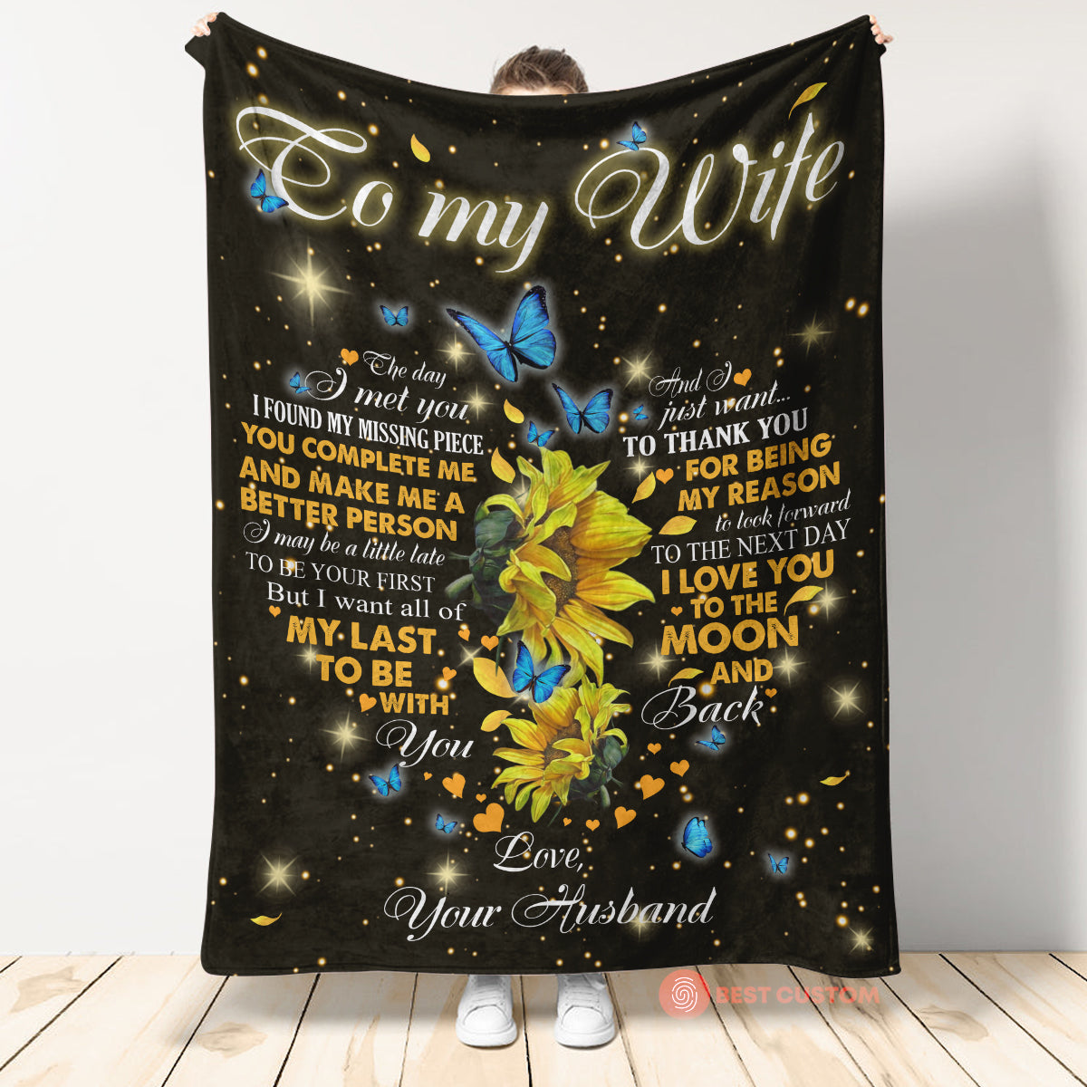 Gift For Wife Blanket, To My Wife The Day I Met You Sunflower & Butterfy From Husband 1664527913981.jpg
