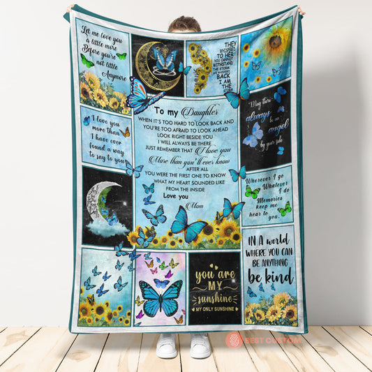 Gift For Daughter Blanket, To My Daughter Sunflower And Butterflies You Are My Sunshine, Love From Mom 1665112157779.jpg