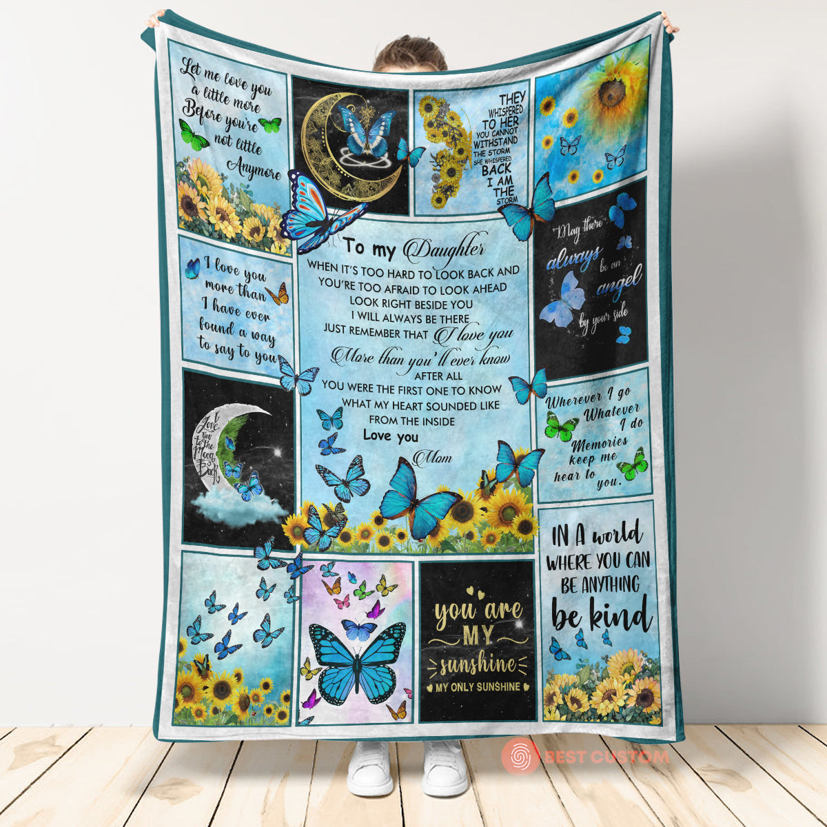 Gift For Daughter Blanket, To My Daughter Sunflower And Butterflies You Are My Sunshine, Love From Mom 1665112157779.jpg