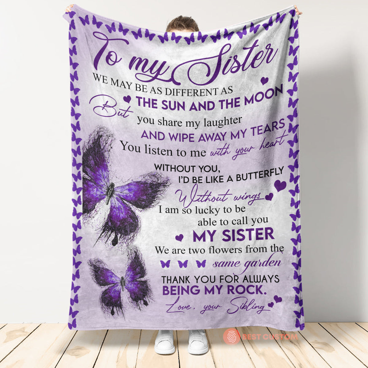 To My Sister Blanket, You Listen To Me With Your Heart. Gift For Sister Family Home Decor Bedding Couch Sofa Soft and Comfy Cozy 1665113618477.jpg