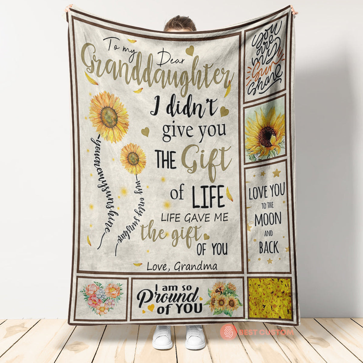 Grandma To Granddaughter Gift Of You Sunflower Fleece Blanket - Quilt Blanket 1665116309106.jpg