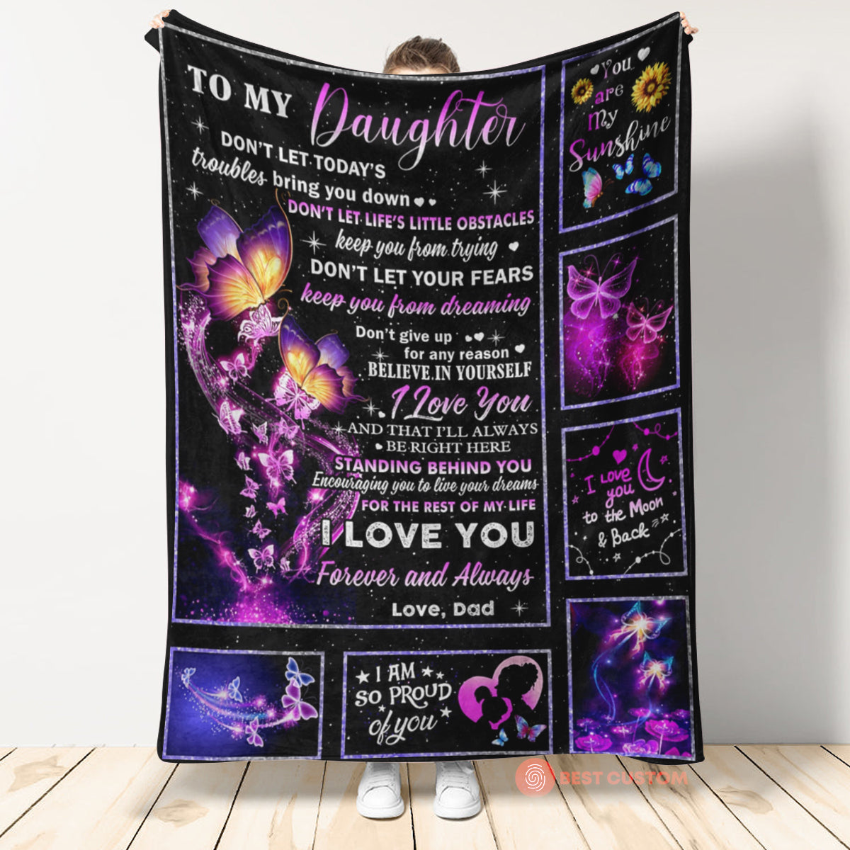 Gift For Daughter Blanket, From Mom Dad To Daughter Butterfly Believe In Yourself Fleece Blanket 1665116387642.jpg