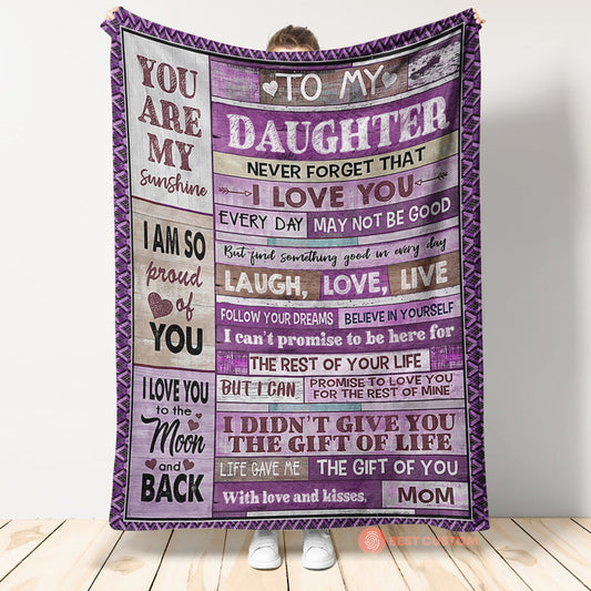 Gift For Daughter Blanket, From Mom To Daughter Pink You Are My Sunshine Fleece Blanket 1665116570721.jpg