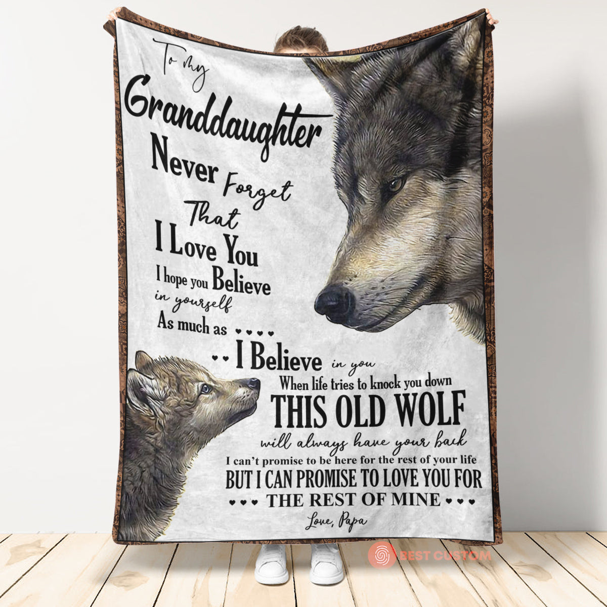 My Grandson Wolf Believe In Yourself Gift From Papa Fleece Blanket - Quilt Blanket 1665135437179.jpg