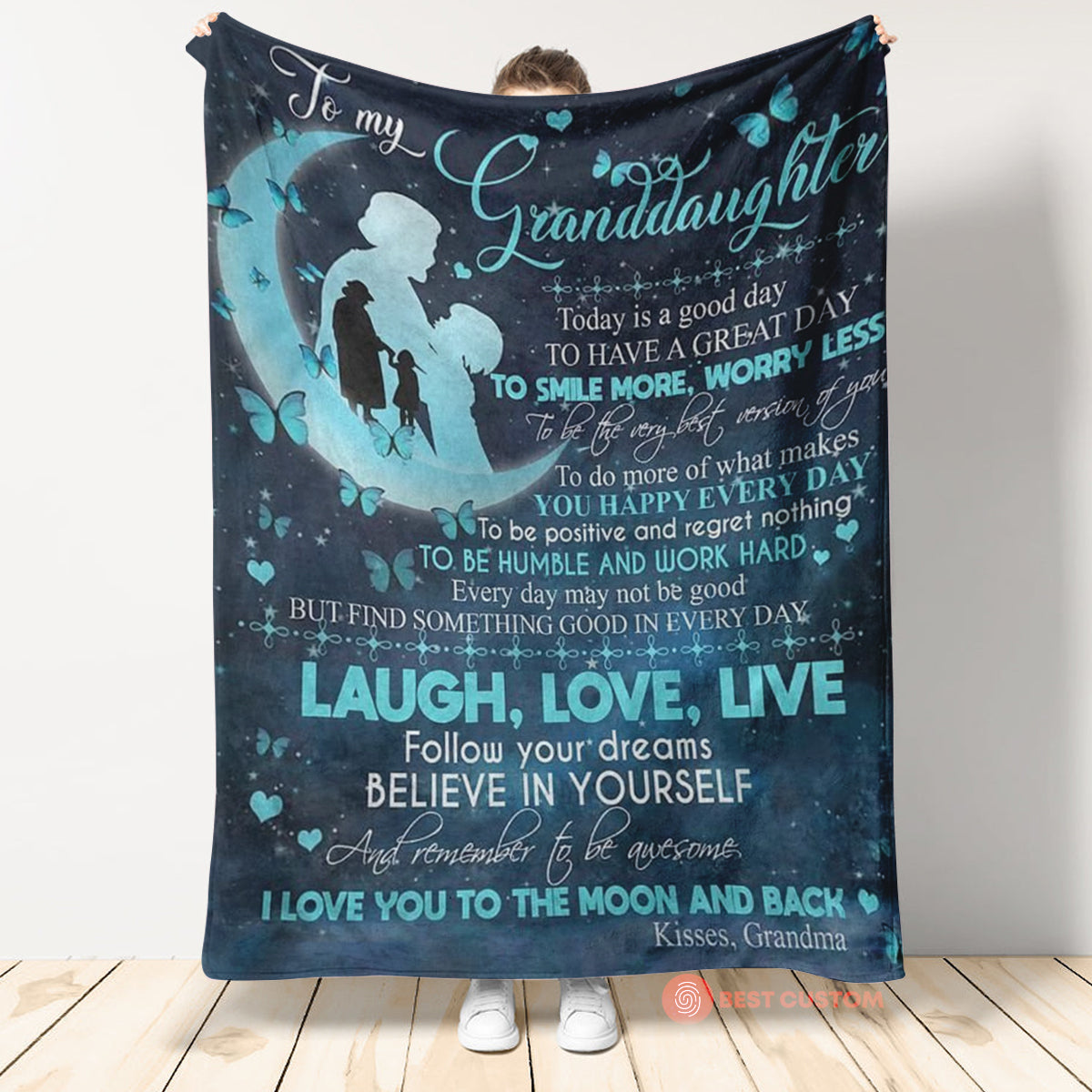 To My Granddaughter Butterfly Moon Follow Your Dream Gift From Grandma Fleece Blanket - Quilt Blanket 1665135562181.jpg