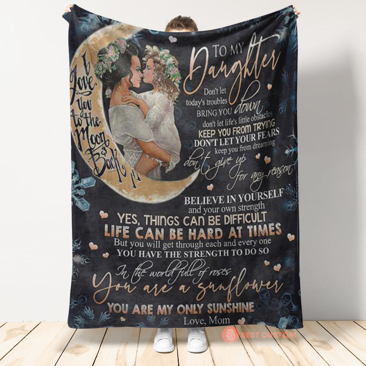 To My Daughter Motherhood I Love You To The Moon And Back Gift From Mom Fleece Blanket - Quilt Blanket 1665633398210.jpg