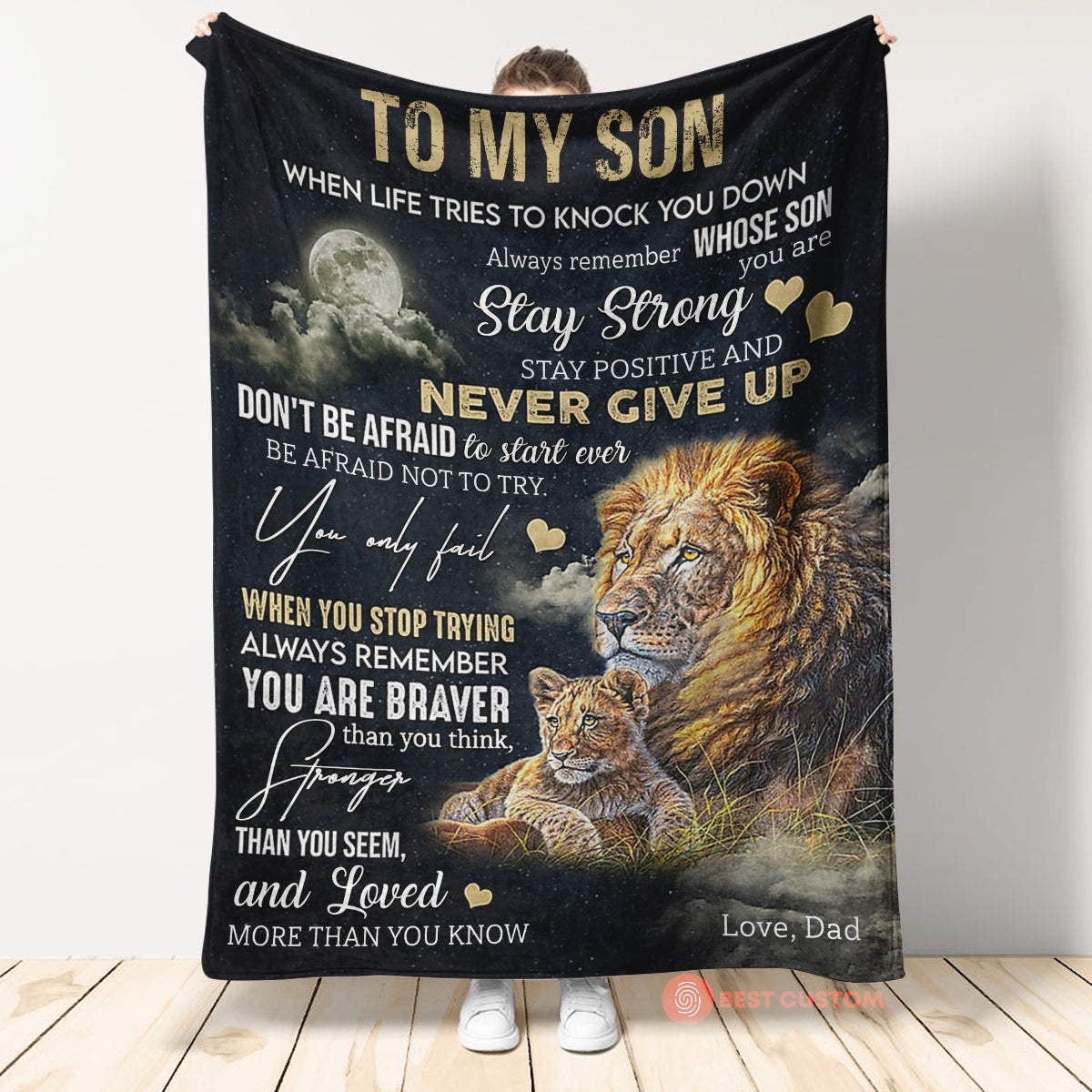 Gift For Son Blanket, Lion To My Son Always Remember You're Braver Than You Think - Love From Dad 1666342787071.jpg