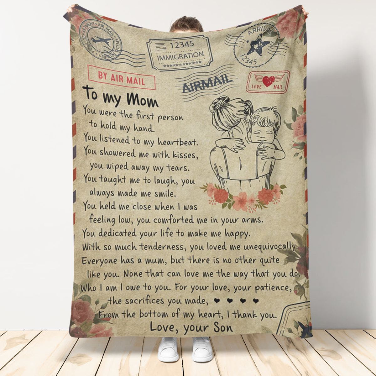 Gift For Mother Blanket, Son To Mom You Were The First Person To Hold My Hand 1666584017787.jpg