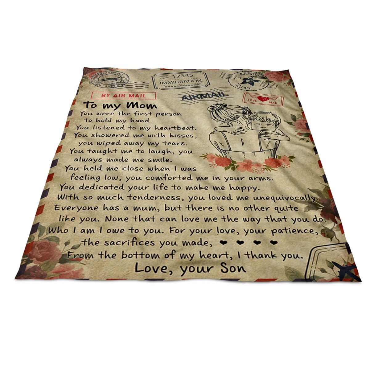 Gift For Mother Blanket, Son To Mom You Were The First Person To Hold My Hand 1666584017880.jpg