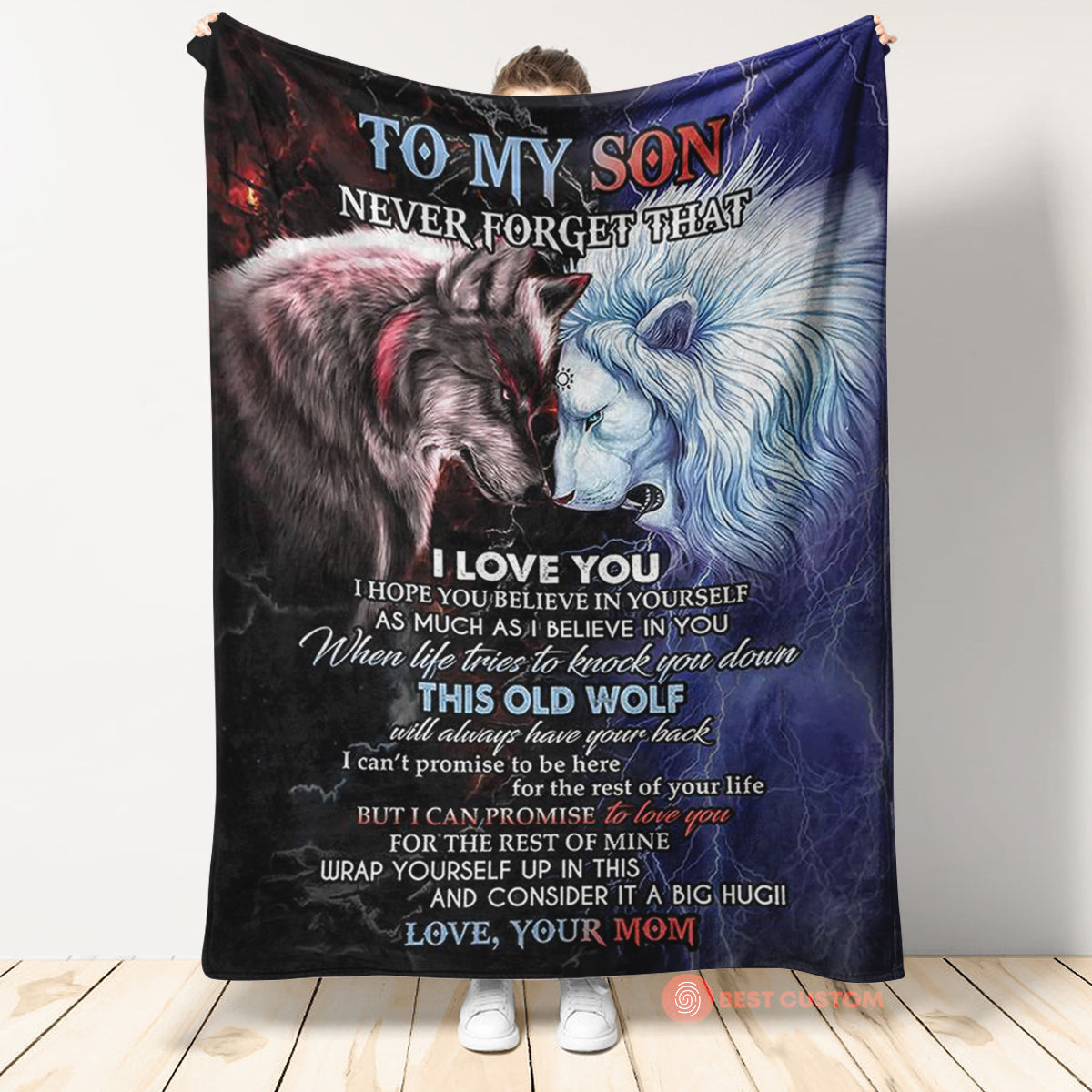 Gift For Son Blanket, To My Son From Mom Never Forget That I Love You Lion and Wolf Blanket 1666584359681.jpg