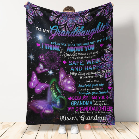 Gift For Granddaughter Blanket, Grandma To Granddaughter Butterfly Think About You Fleece Blanket 1666593404310.jpg