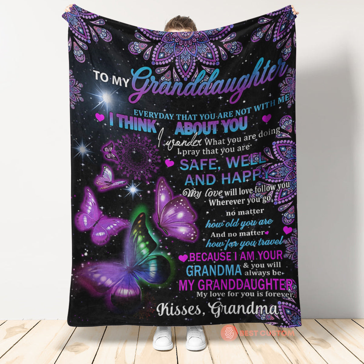 Gift For Granddaughter Blanket, Grandma To Granddaughter Butterfly Think About You Fleece Blanket 1666593404310.jpg
