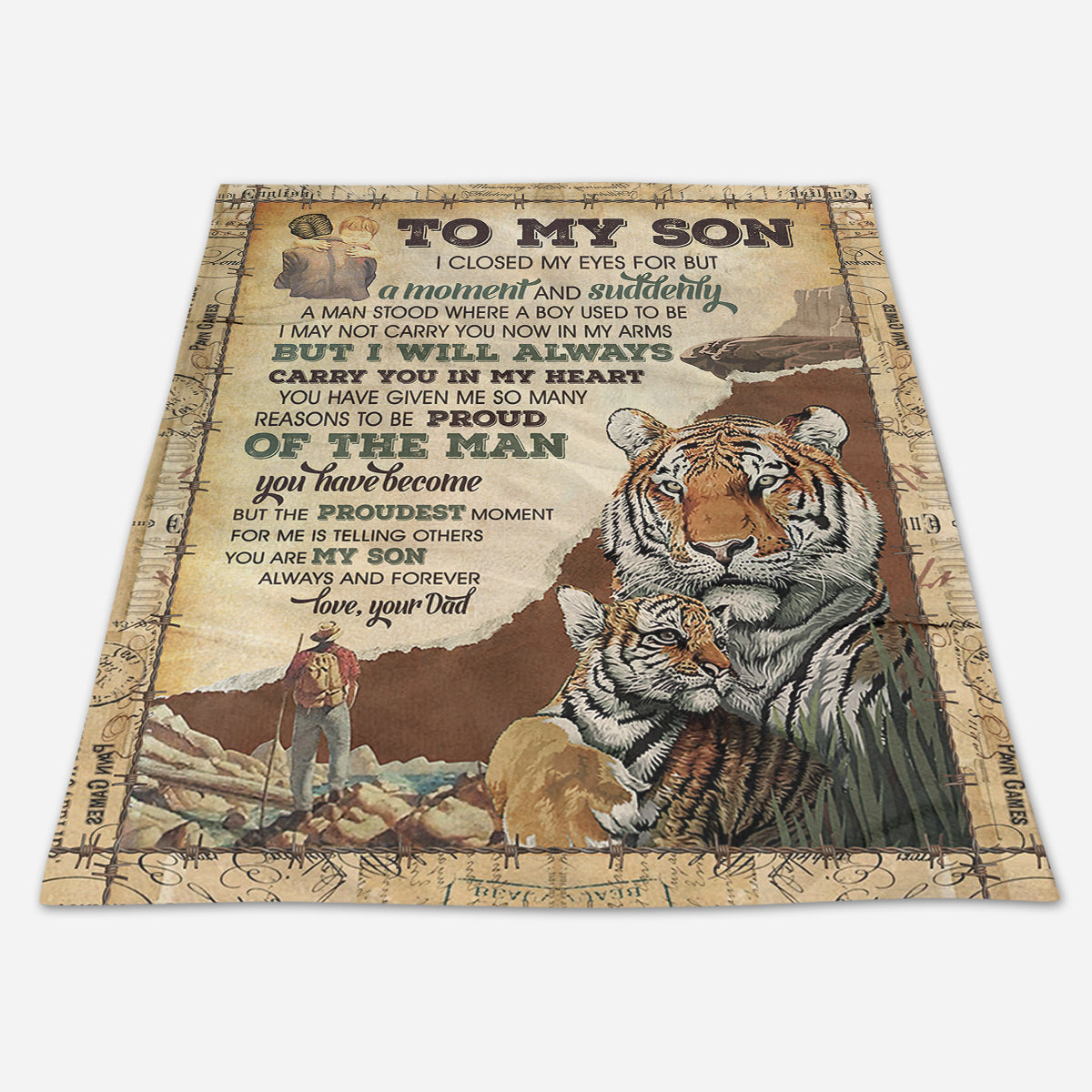 Gift For Son Blanket, Dad To My Son I Close My Eyes For But A Moment Tiger - Love From Dad 1666593471210.jpg