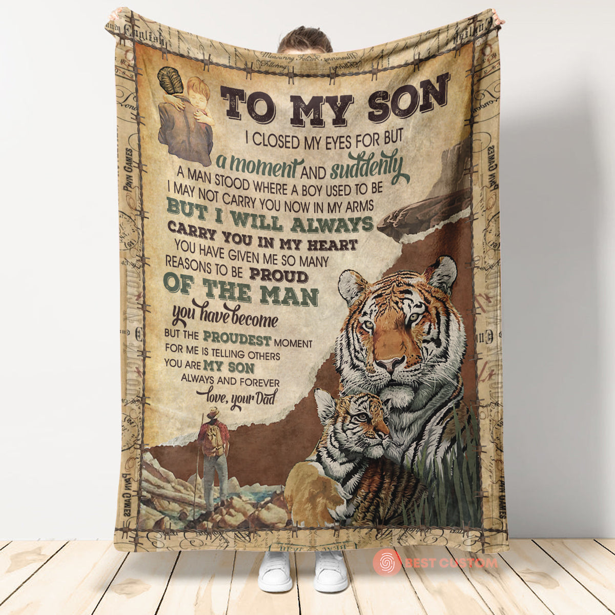 Gift For Son Blanket, Dad To My Son I Close My Eyes For But A Moment Tiger - Love From Dad 1666593472691.jpg