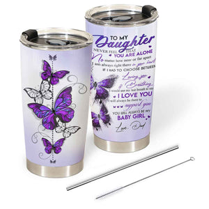 Gift For Daughter Tumbler, Purple Butterfly To My Daughter Never Feel That You Are Alone - Love From Dad 1666687945797.jpg