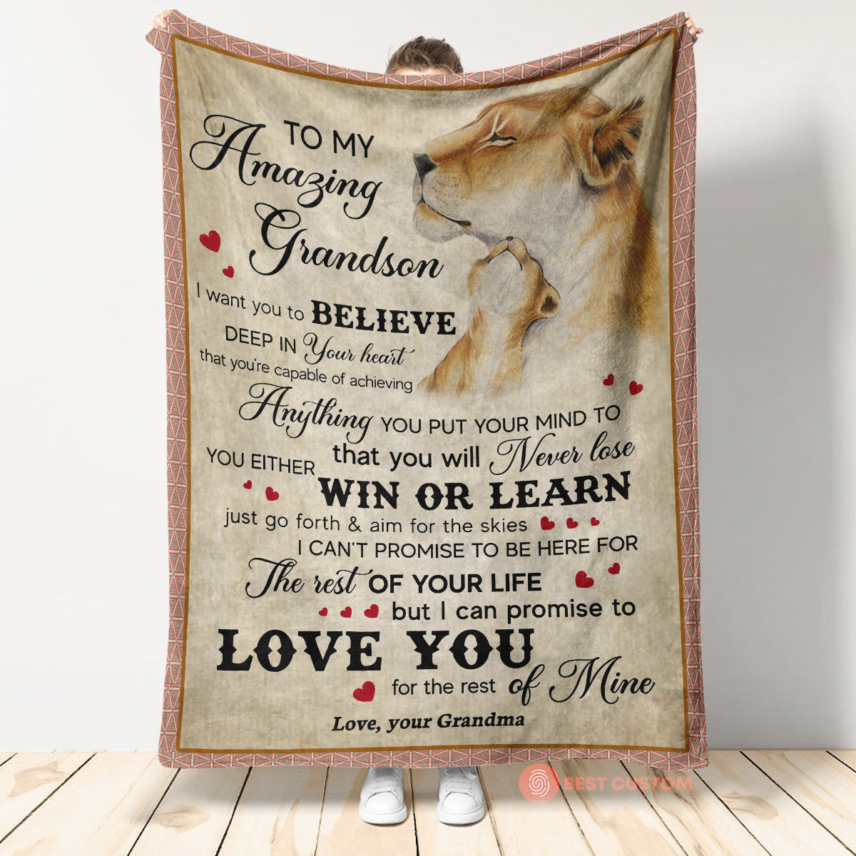 Gift For Son Blanket, Lion To My Amazing Grandson I Can Promise To Love You 1668413872373.jpg
