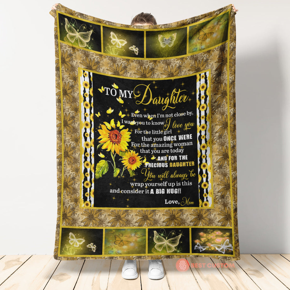 Gift For Daughter Blanket, To My Daughter Butterfly Sunflower Consider A Big Hug - Love From Mom 1670832031340.jpg