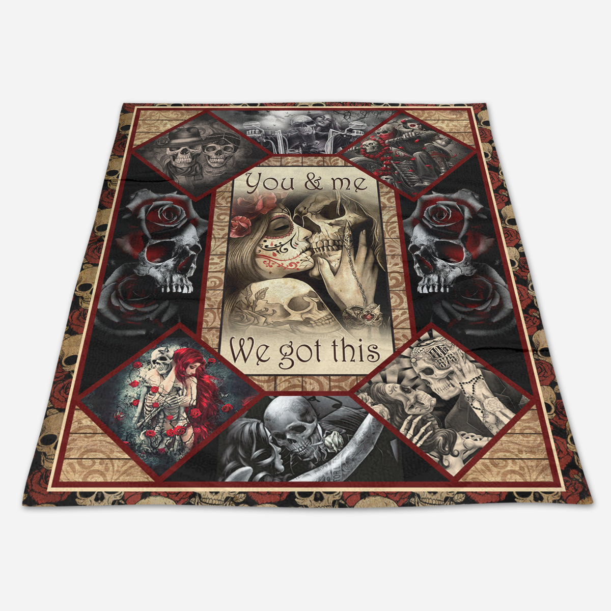 Best Valentine Gift For Girlfriend, Skull Roses Couple Fleece Sherpa Blanket You And Me We Got This. Gift for Friend Family Home Decor Bedding Couch Sofa Soft and Comfy Cozy 1673251054307.jpg