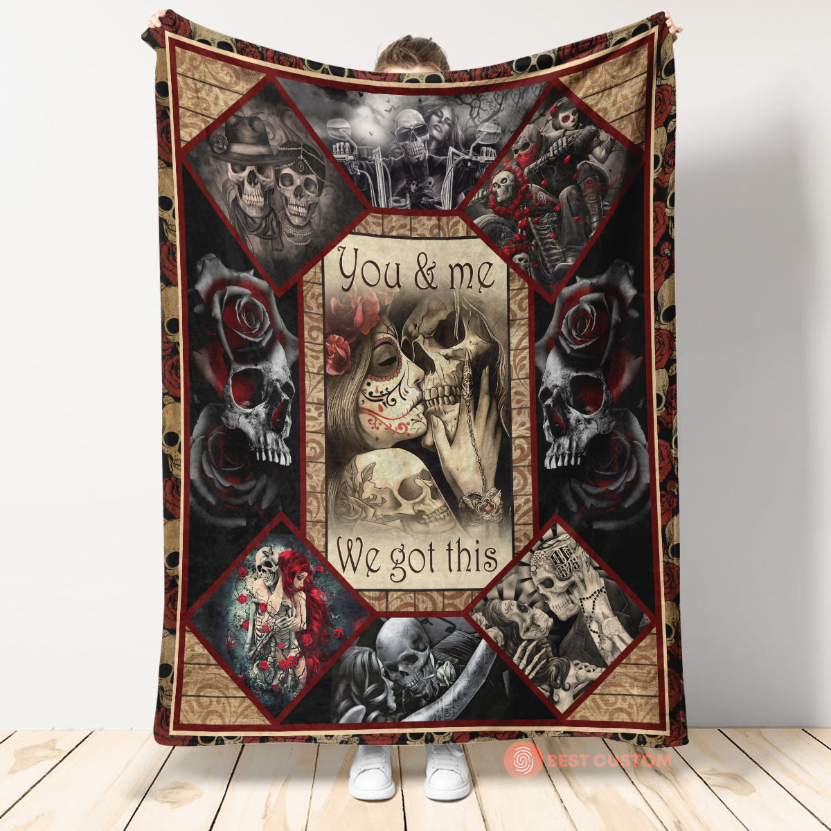 Best Valentine Gift For Girlfriend, Skull Roses Couple Fleece Sherpa Blanket You And Me We Got This. Gift for Friend Family Home Decor Bedding Couch Sofa Soft and Comfy Cozy 1673251054463.jpg