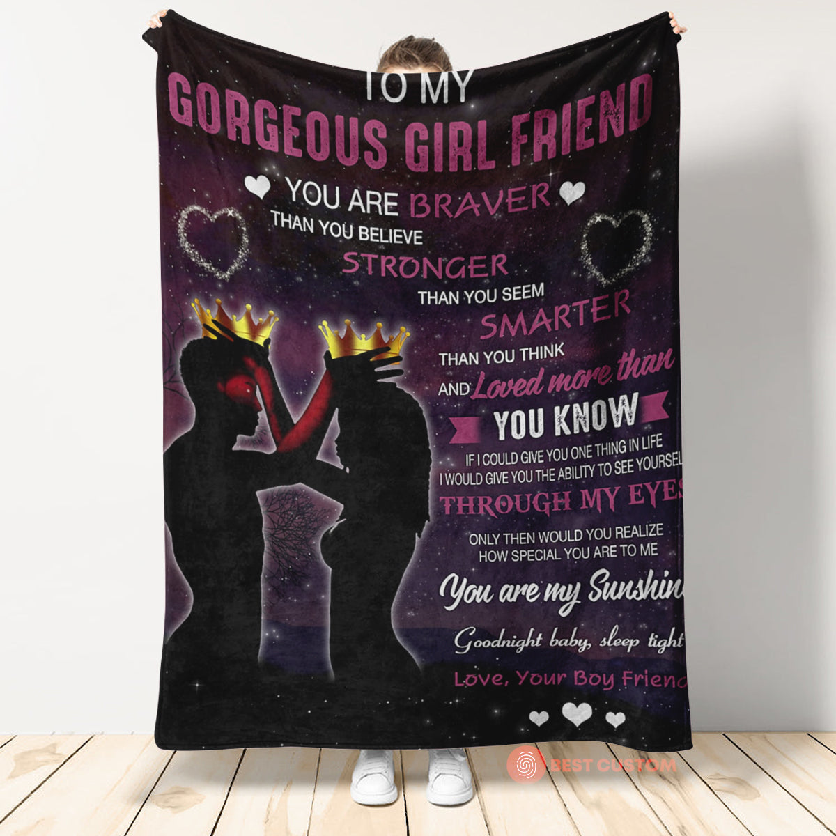 Best Valentine Gift For Girlfriend, Braver Stronger Smarter To My Gorgeous Girl Friend Fleece Blanket - Quilt Blanket 1673251191648.jpg
