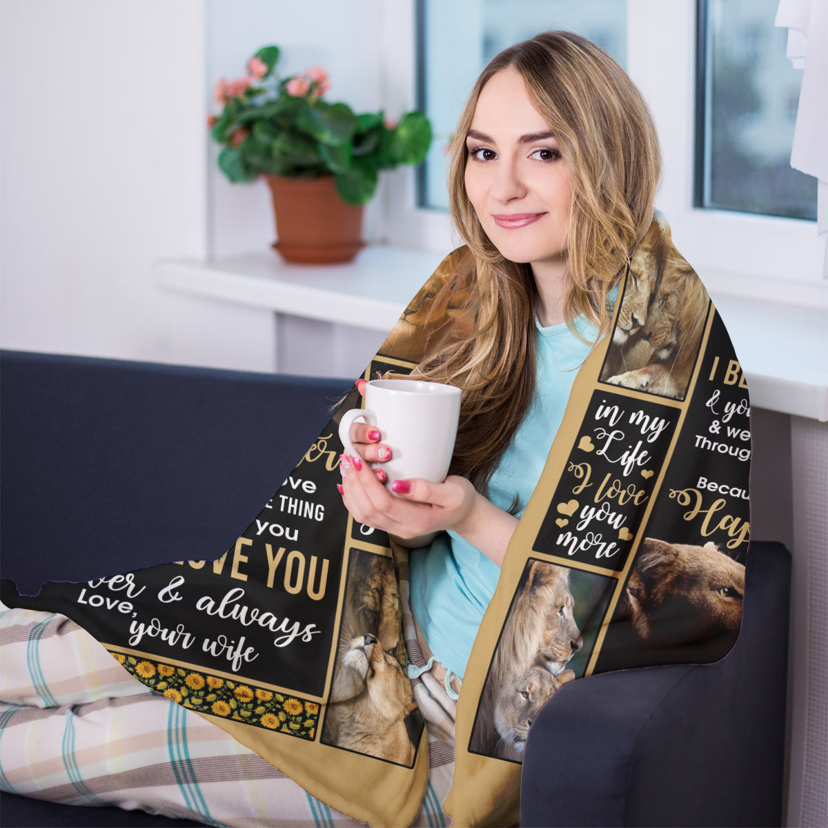 Best Valentine Gift For Husband Blanket, Wife To Husband You Are My Sunshine Lion Fleece Blanket 1673604928406.jpg