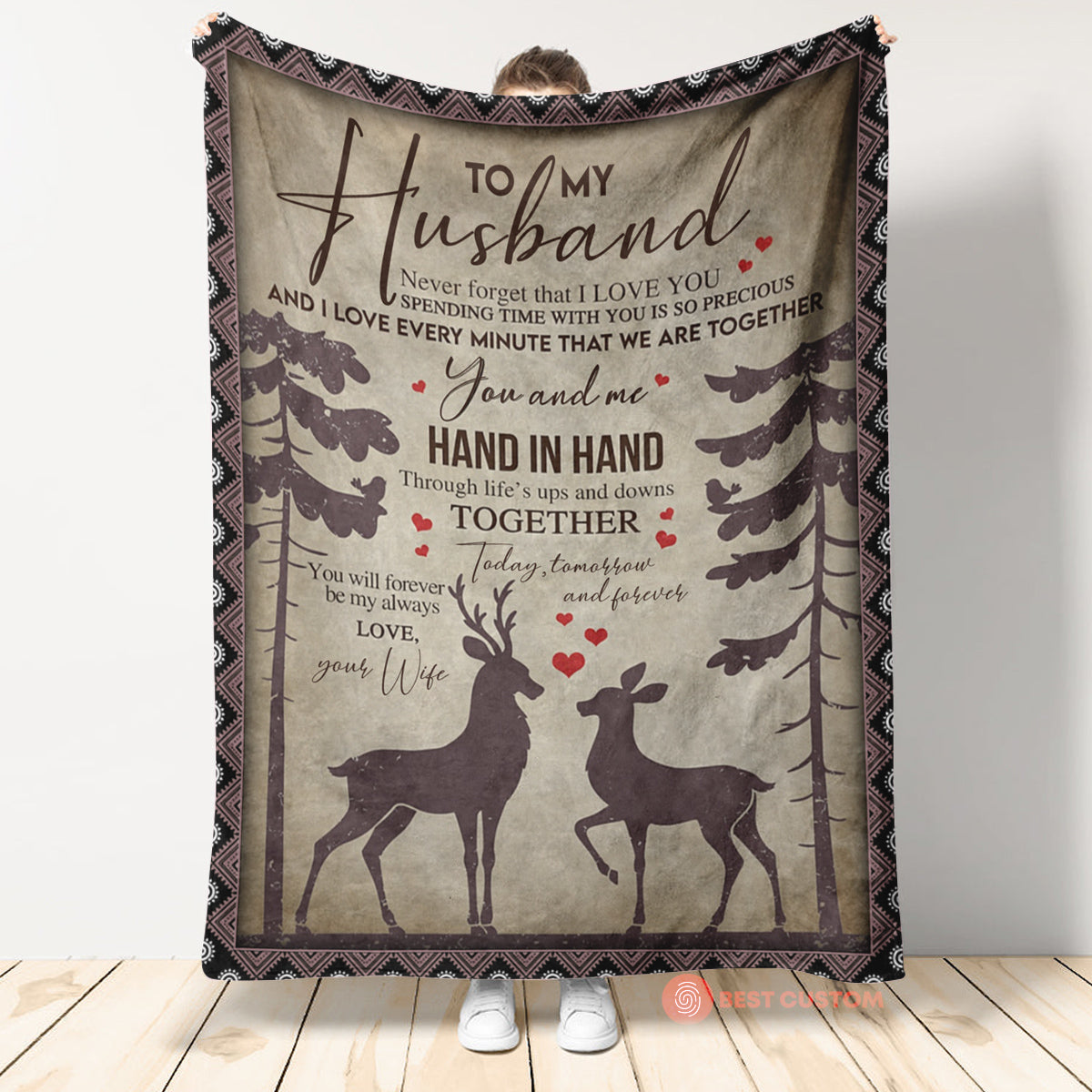 Best Valentine Gift For Husband Blanket Never Forget That I Love You Deer Couple Hand In Hand From Wife Home Decor Bedding Couch Sofa Soft And Comfy Cozy 1673922483531.jpg