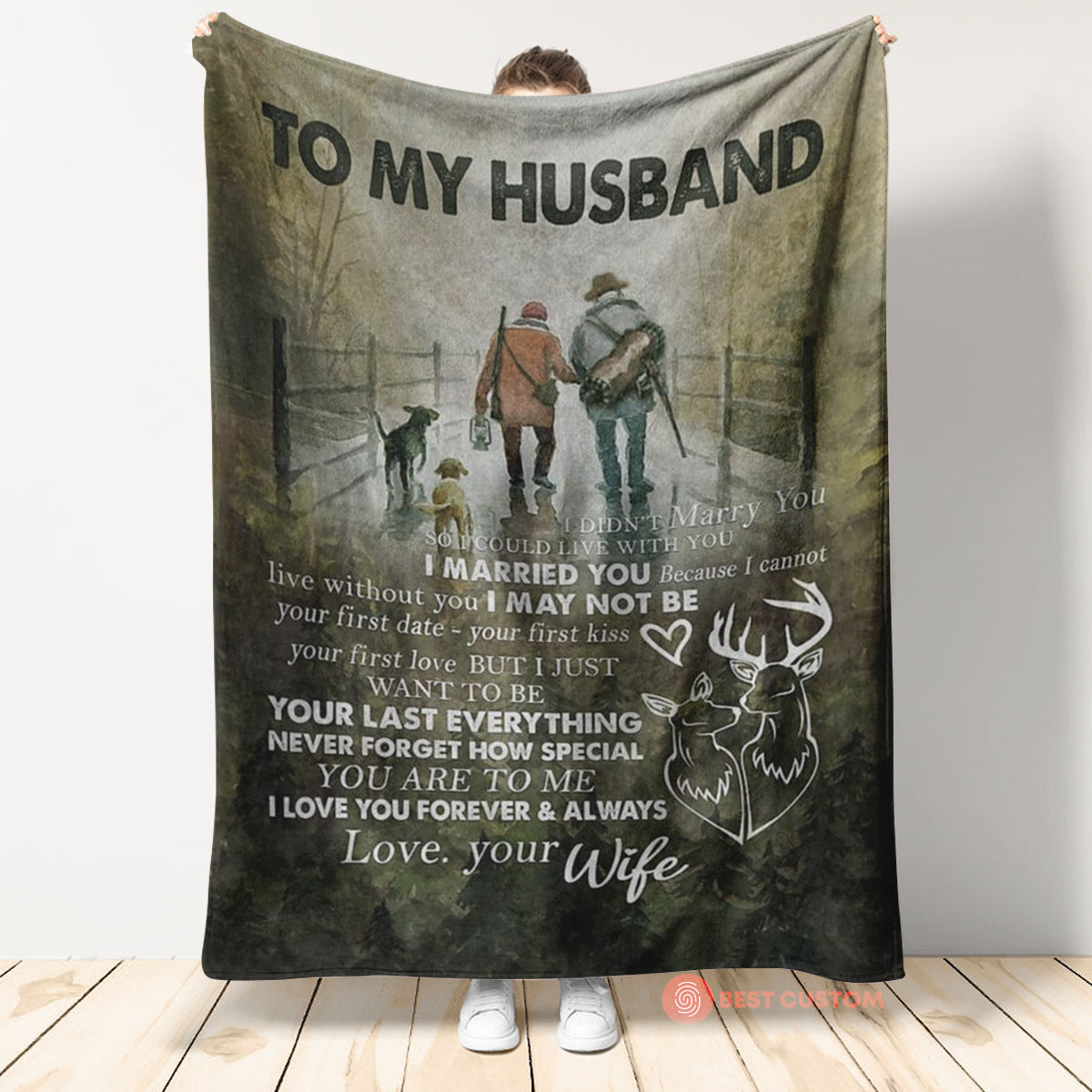 Best Valentine Gift For Husband, I Love You Forever And Always Love Your Wife Deer Hunting Blanket, Gift For Husband Deer Hunting Couple Gift Home Decor Bedding Couch Sofa Soft And Comfy Cozy 1674025996140.jpg