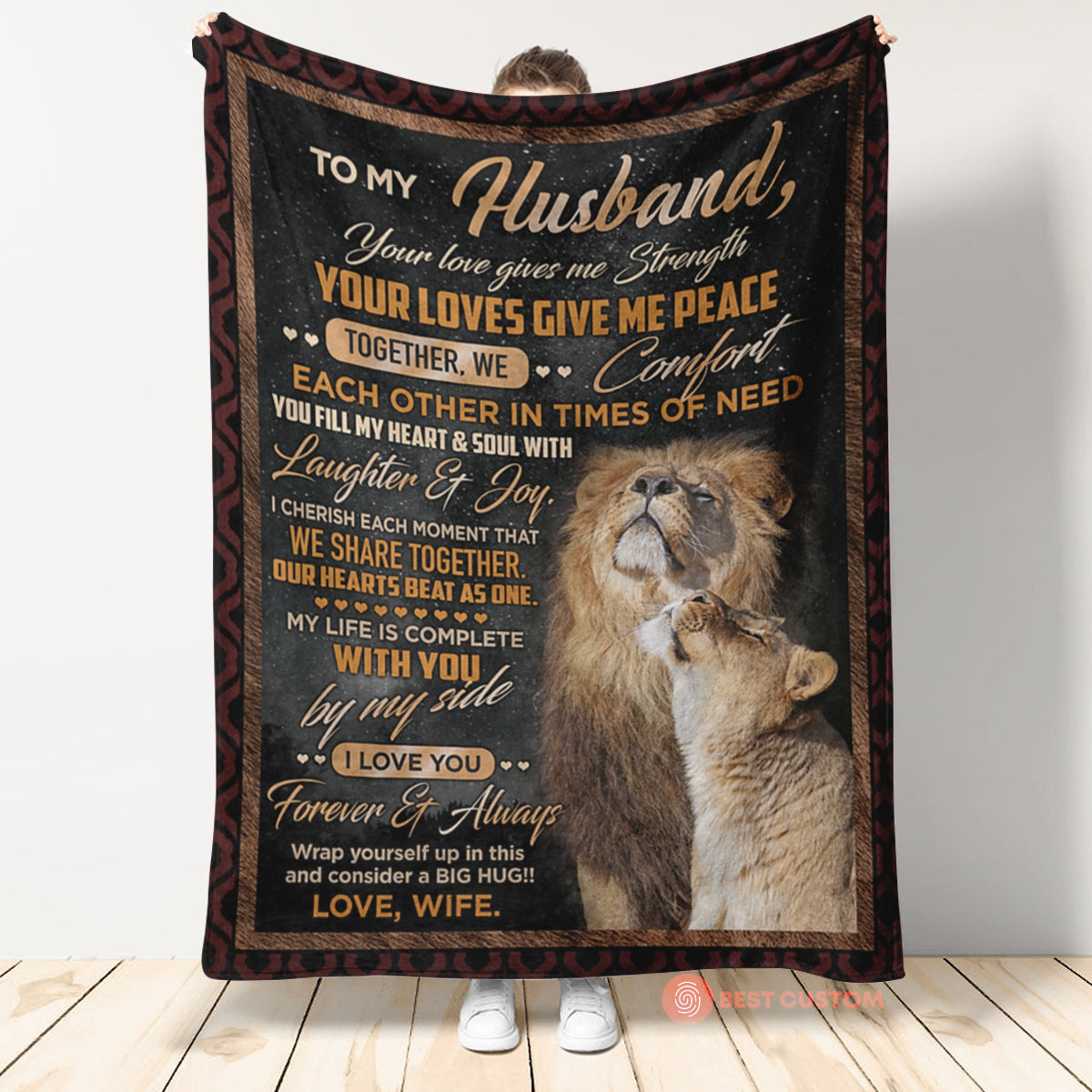 Best Valentine Gift For Husband - Lion Fleece Blanket Your Love Gives Me Strength Gift For Husband For Wife Couple Birthday Gift Valentine's Day Gift Bedding Couch Sofa Soft And Comfy Cozy 1674026197573.jpg