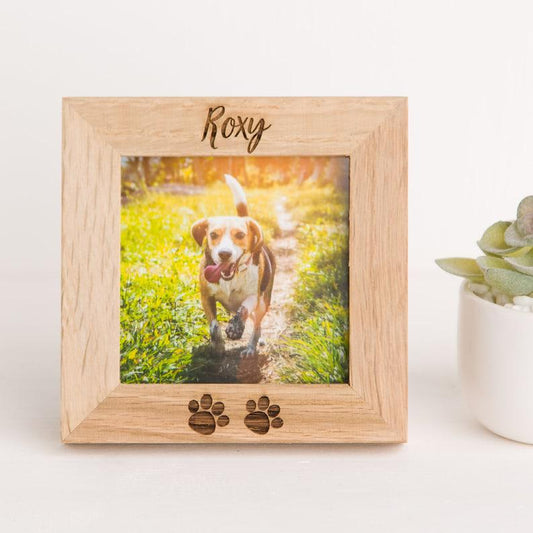 Personalised Paw Print Square Oak Photo Frame, Pet Memorial, Dog Or Cat Loss, Rainbow Bridge, Paw Print 1678874525050.jpg