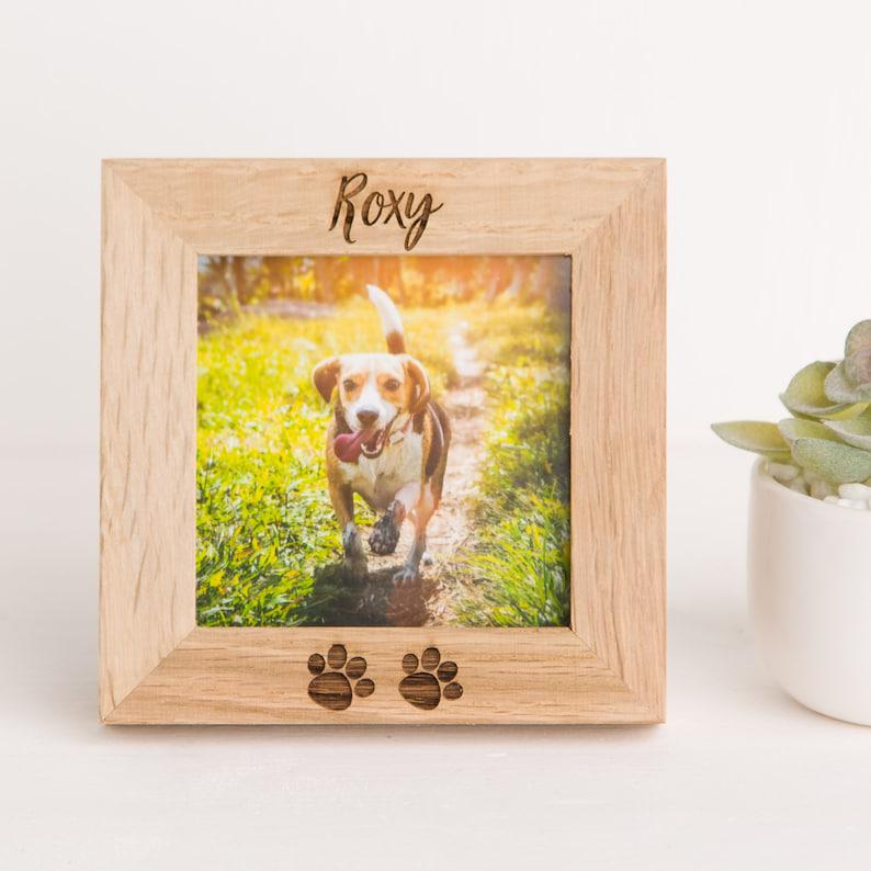 Personalised Paw Print Square Oak Photo Frame, Pet Memorial, Dog Or Cat Loss, Rainbow Bridge, Paw Print 1678874525050.jpg