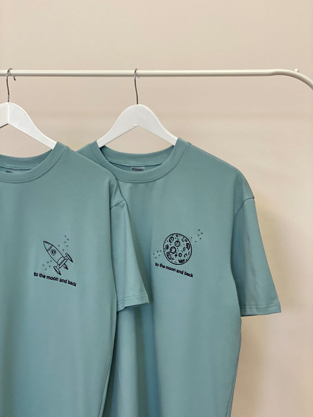 Couple Blue Embroidered Space Rocket And Moon T-shirts Hoodies Aesthetic Crewneck Sweatshirts Anniversary Birthday Gift For Her And Him 1691573659362.jpg