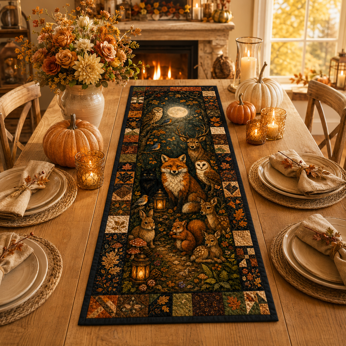 Woodland Animals Autumn Quilted Table Runner, Fox Owl Deer & Rabbit Fall Table Decor, Rustic Forest Thanksgiving Kitchen Runne 1692f0d9-8d90-4d2d-8a87-936369e548a9-Image-Aug-13-2026-03_36_48-PM-2-.png