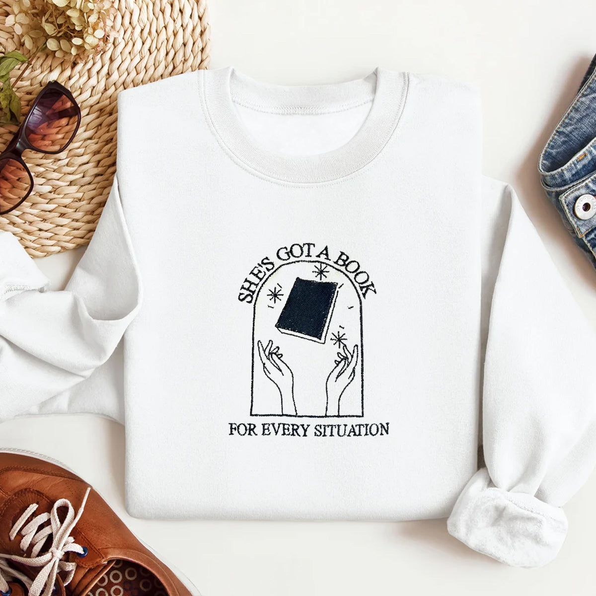 She s Got a Book for Every Situation HS Embroidered Sweatshirt Hoodie T-Shirt 1694231584033.jpg
